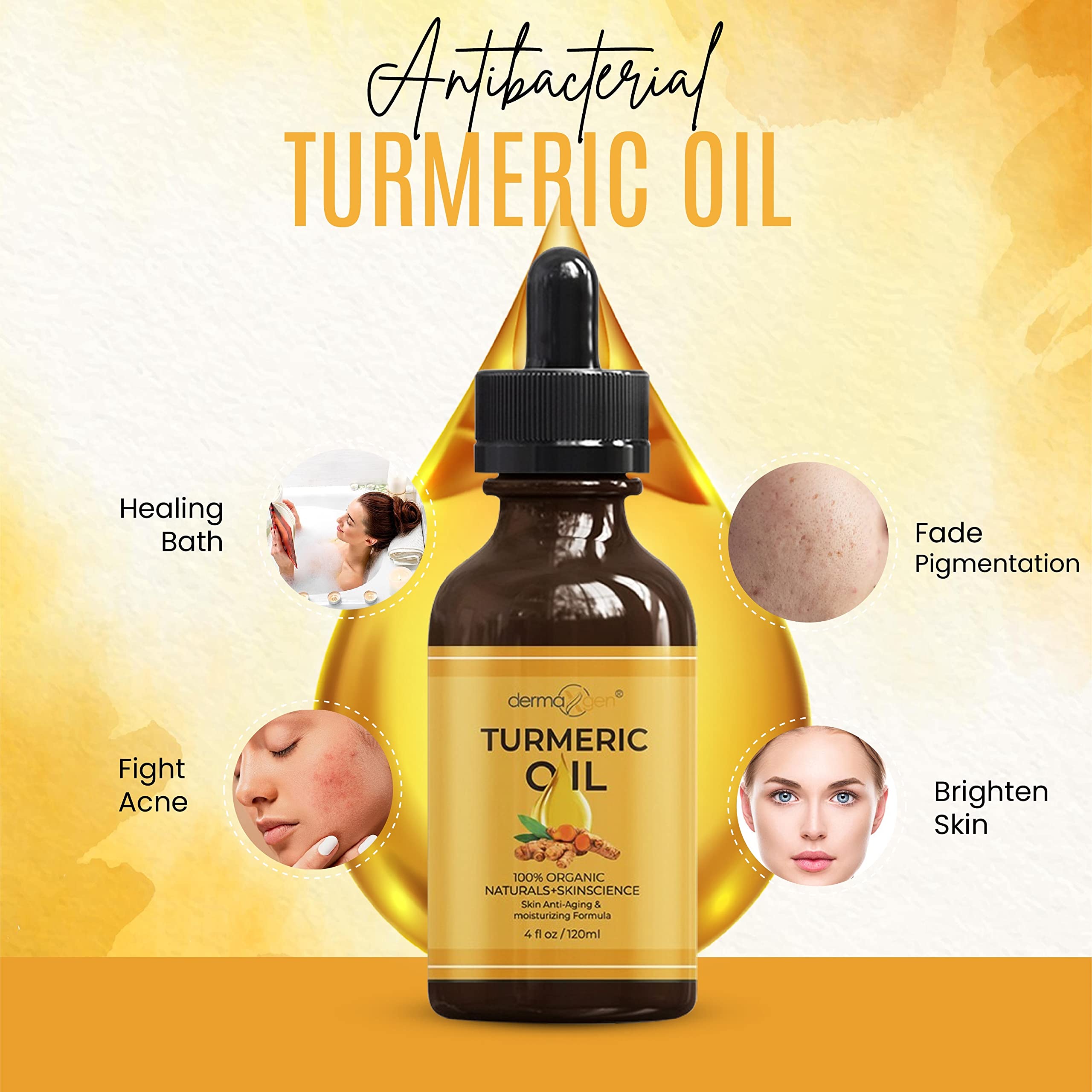 DERMAXGEN Organic Turmeric Oil for Skin Lightening | Hydrating Anti-Aging Face Oil (4 FL OZ)