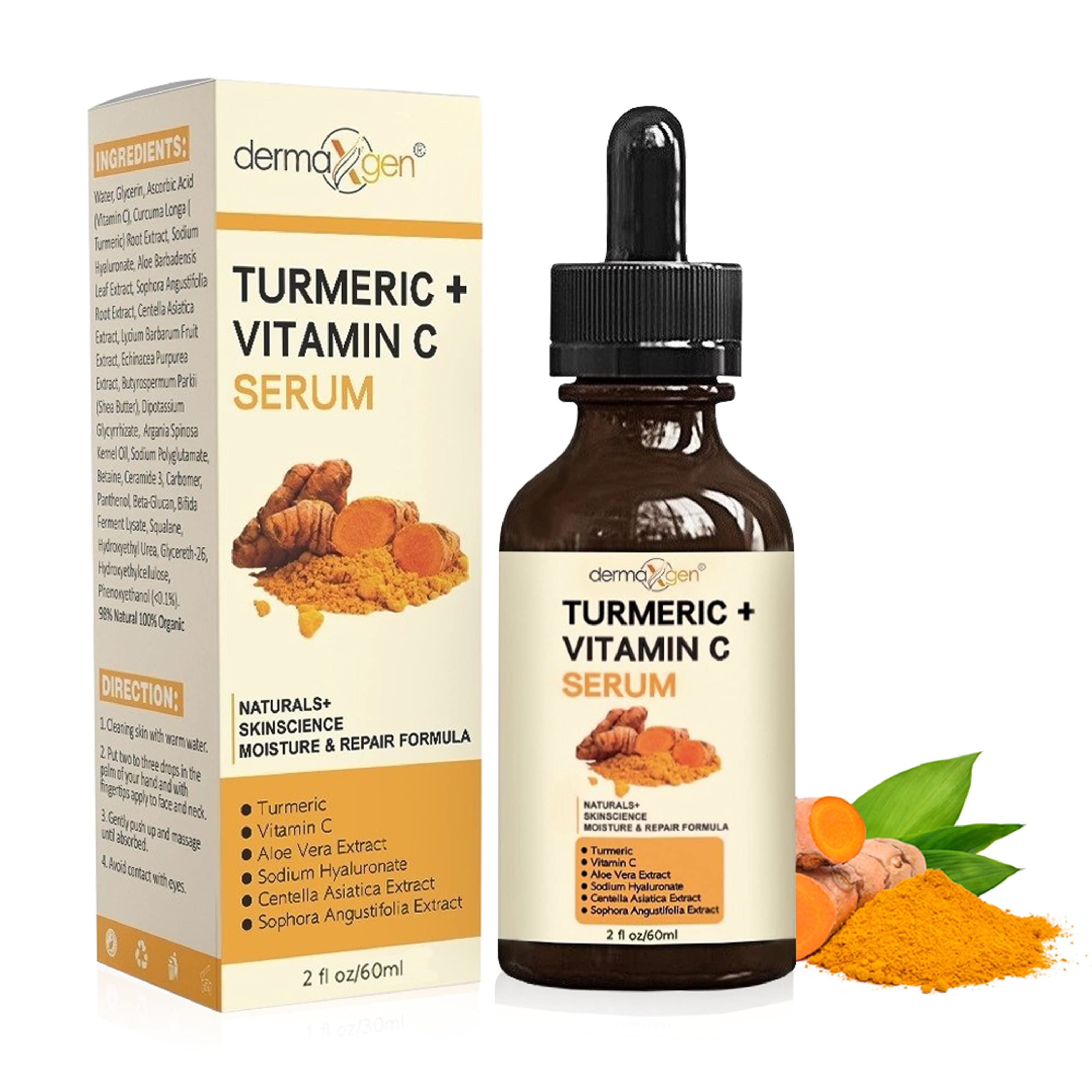 DERMAXGEN Turmeric Serum + Vitamin C – Glow-Boosting Organic Moisturizer (2 fl oz)