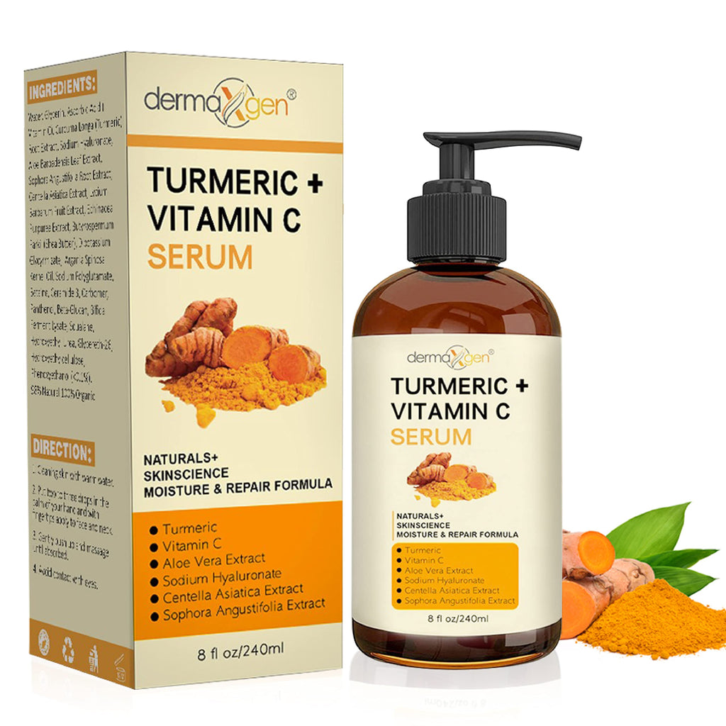 DERMAXGEN Turmeric Serum + Vitamin C for Glow & Hydration – Organic Moisturizer, 8 fl oz