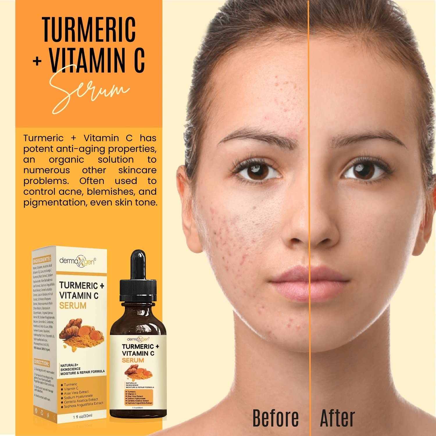 DERMAXGEN Turmeric + Vitamin C Serum – Pure Organic Anti-Aging for All Skin Types