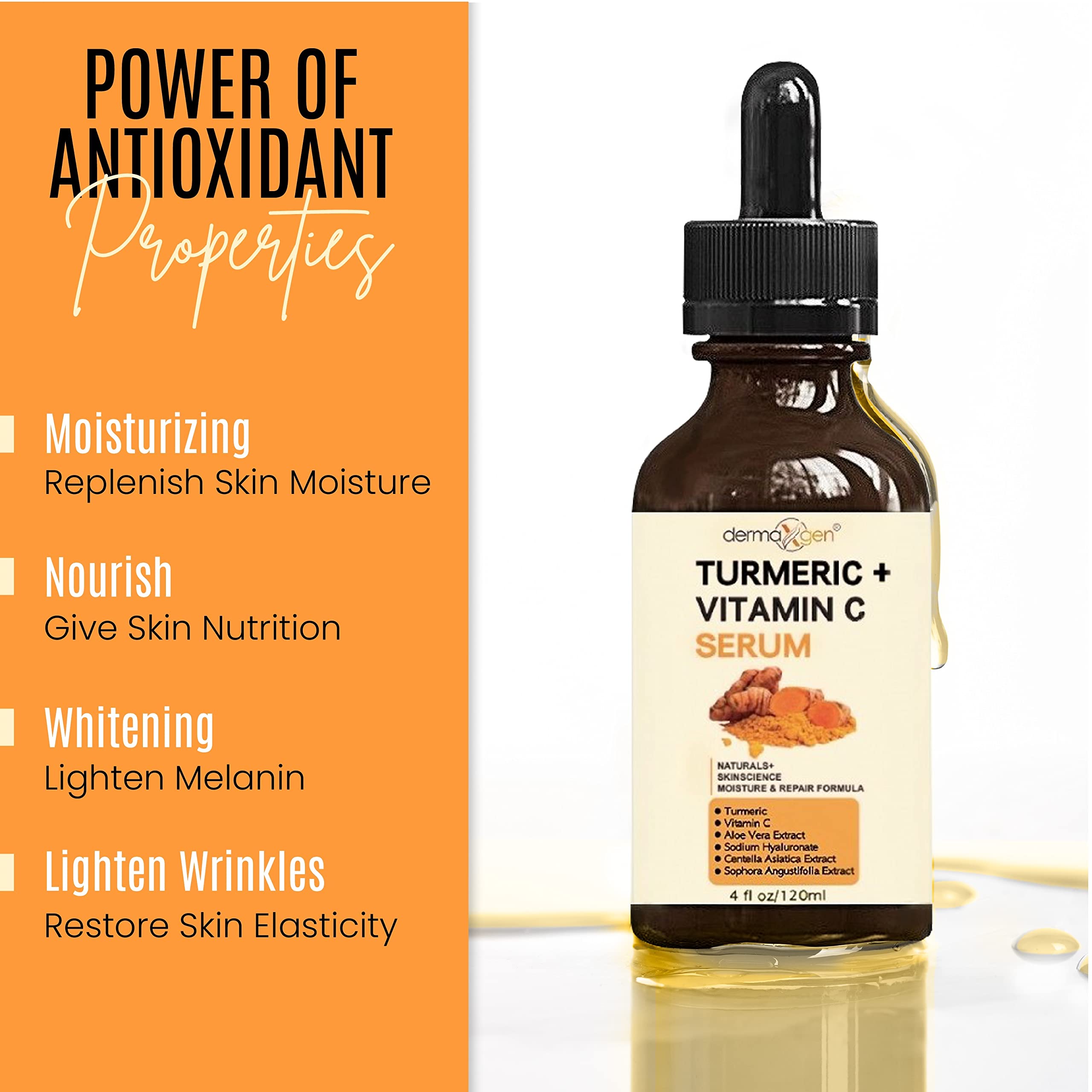 DERMAXGEN Turmeric Serum + Vitamin C — Glow-Boosting Organic Moisturizer (4 oz)