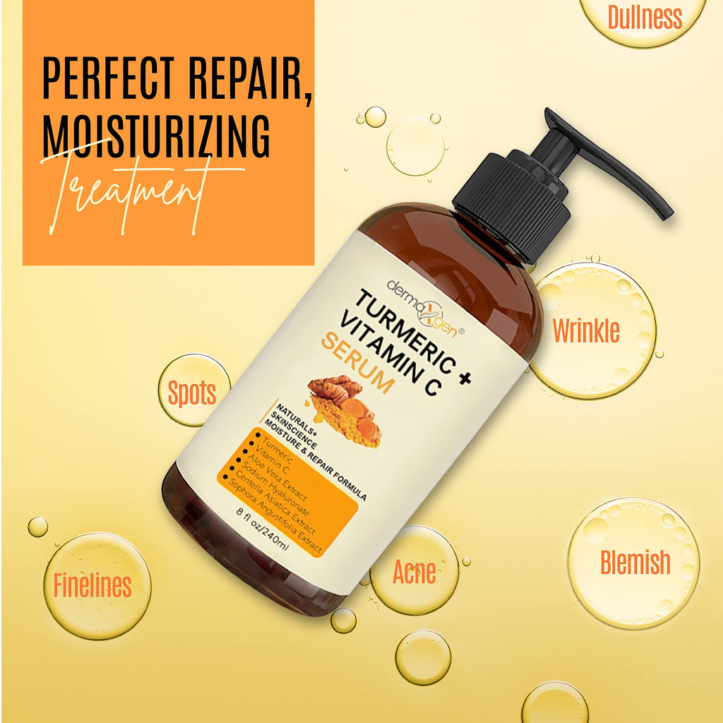 DERMAXGEN Turmeric Serum + Vitamin C for Glow & Hydration – Organic Moisturizer, 8 fl oz