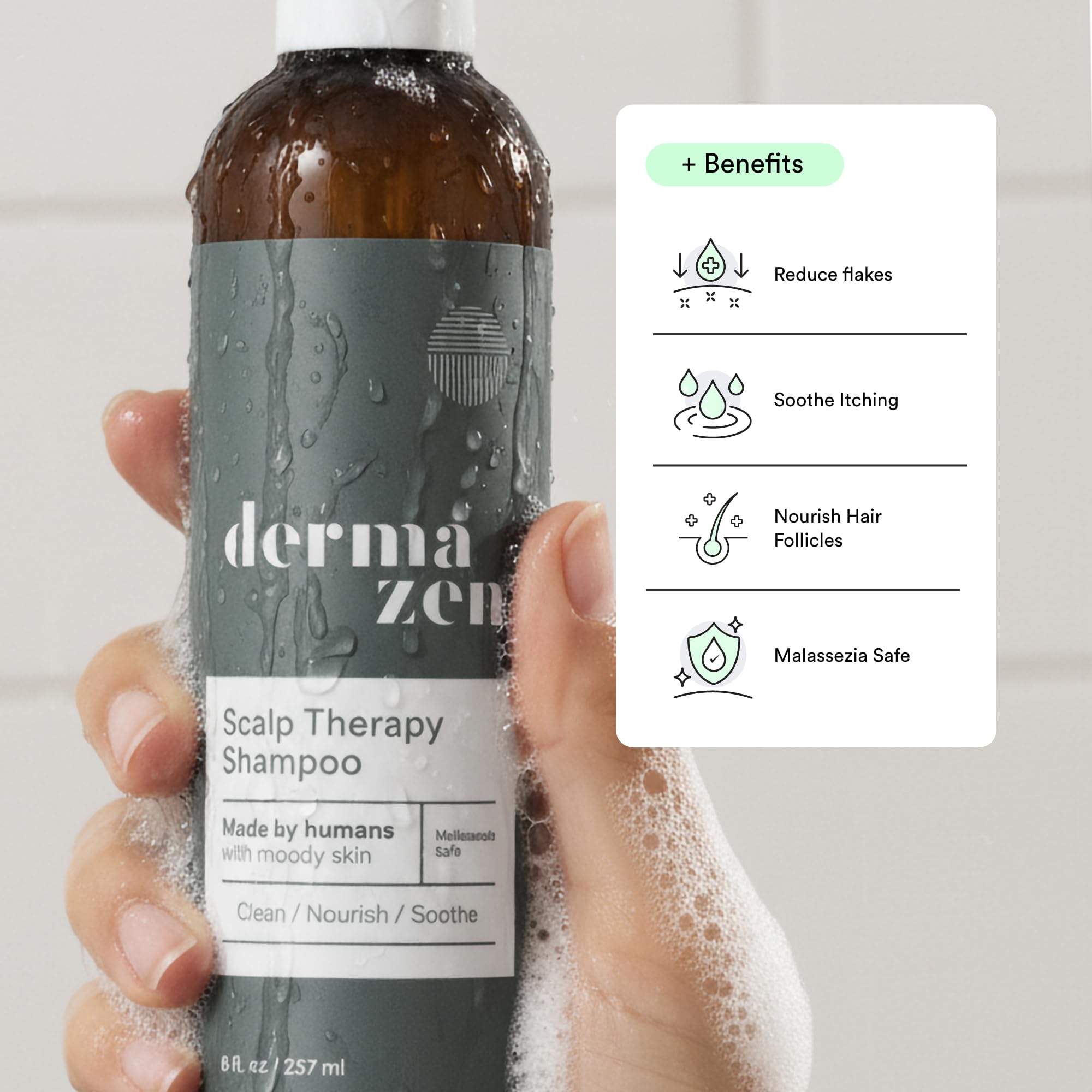 Dermazen Cleansing Scalp Therapy Shampoo — Oil-Free Formula to Reduce Flakes, Soothe Itching, and Nourish Scalp