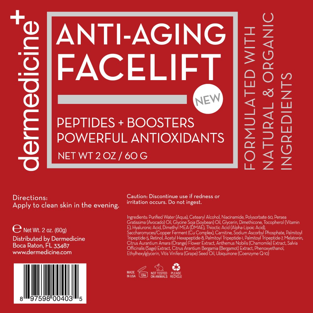 Dermedicine Natural Anti-Aging Facelift Cream – Retinol, Peptides, Hyaluronic Acid