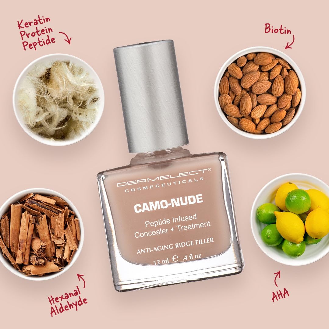 Dermelect Camo-Nude Concealer + Treatment — Ridge-Filler Base Coat with Keratin Peptides & Biotin