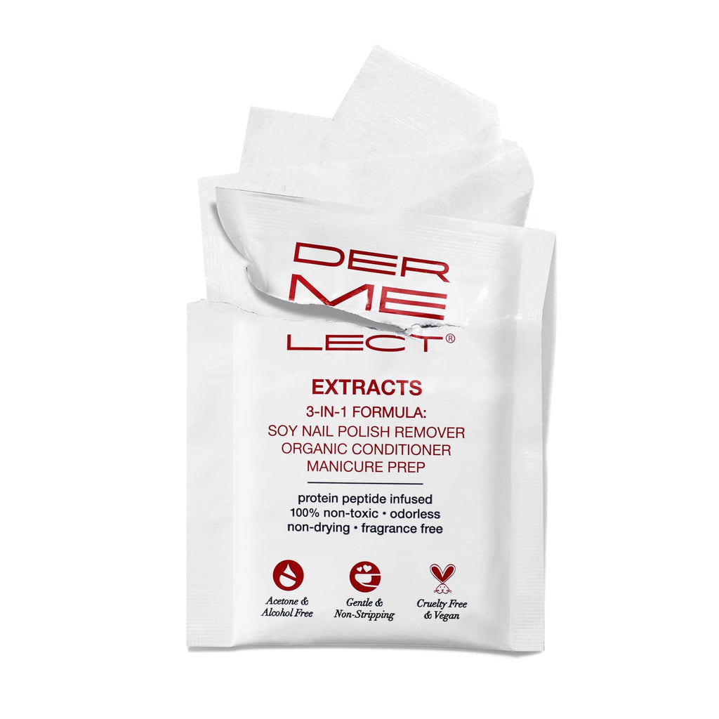 Dermelect Extracts 3-in-1 Soy Nail Polish Remover Wipes – Scentless, Acetone-Free (10 Pack)