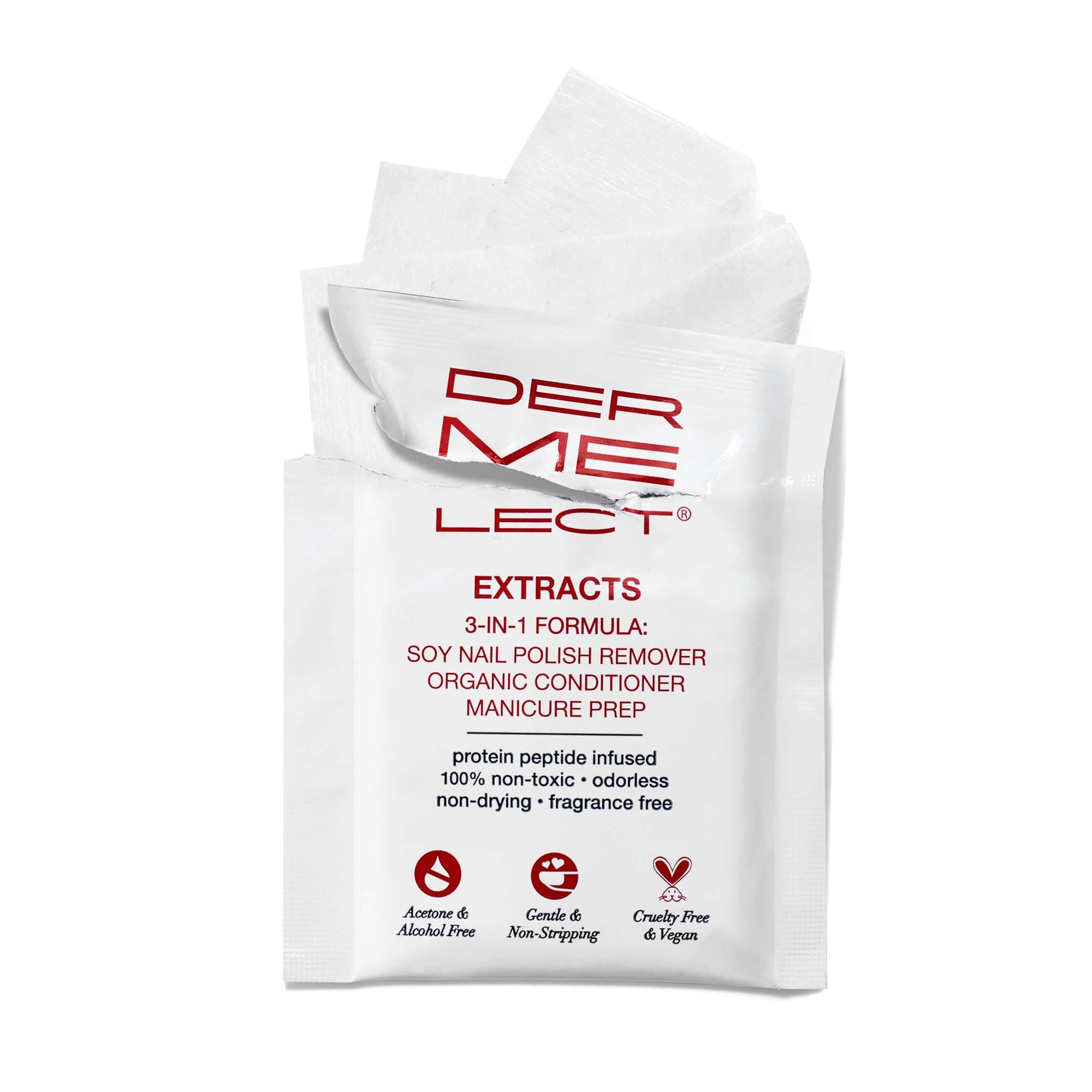 Dermelect Extracts 3-in-1 Soy Nail Polish Remover Wipes – Scentless, Acetone-Free (10 Pack)