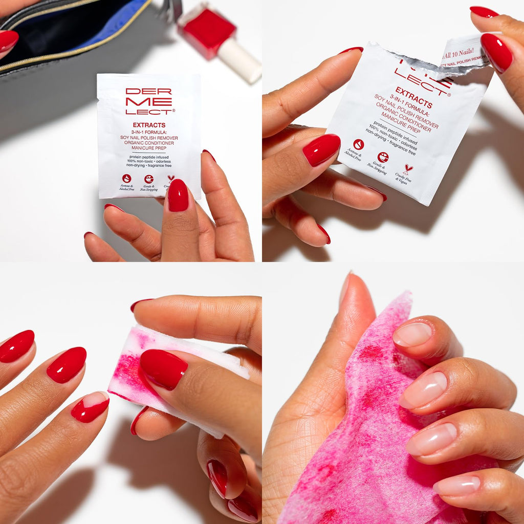 Dermelect Extracts 3-in-1 Soy Nail Polish Remover Wipes – Scentless, Acetone-Free (10 Pack)
