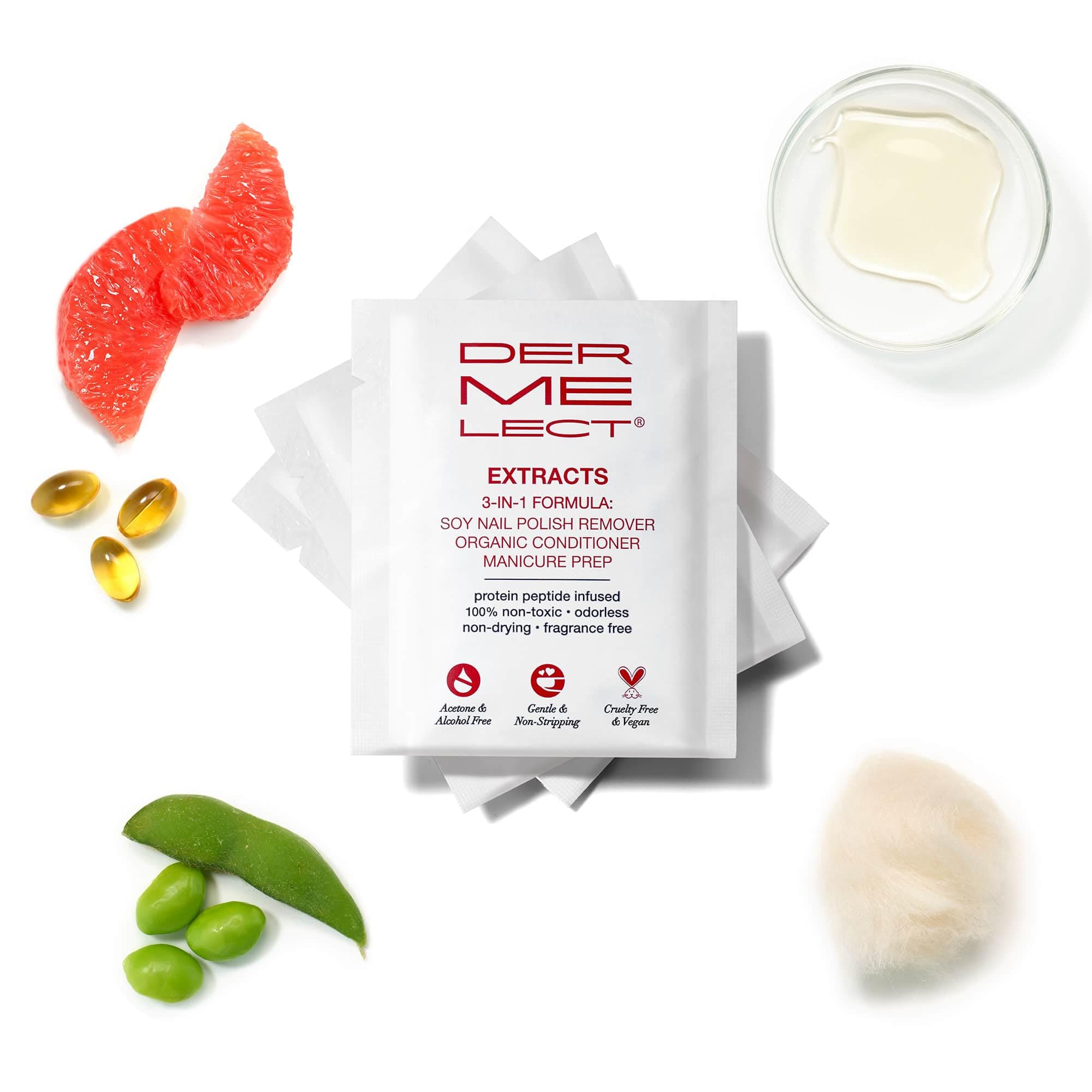 Dermelect Extracts 3-in-1 Soy Nail Polish Remover Wipes – Scentless, Acetone-Free (10 Pack)