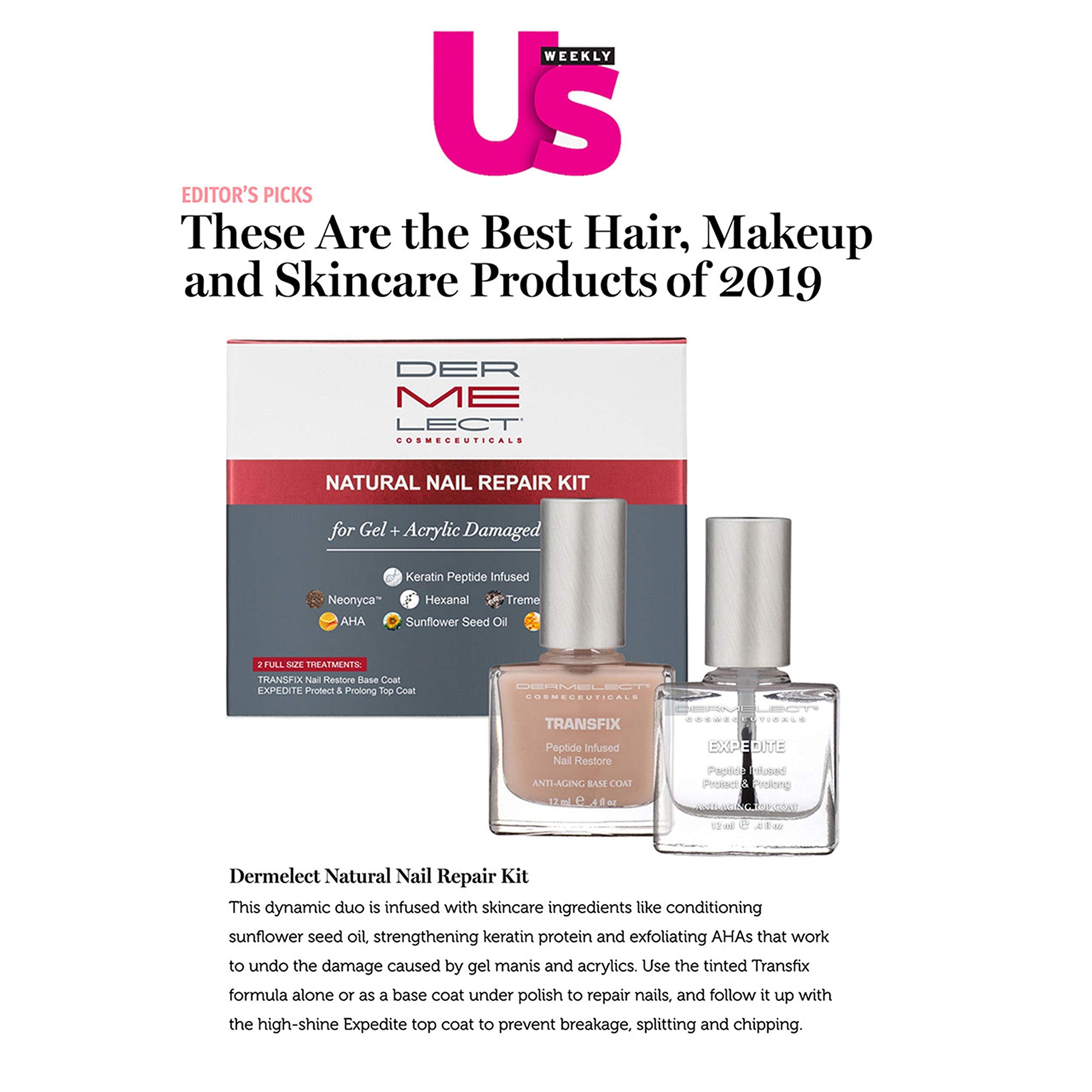 Dermelect Natural Nail Repair Kit for Damaged Nails – Peptide-Infused Base & Top Coats
