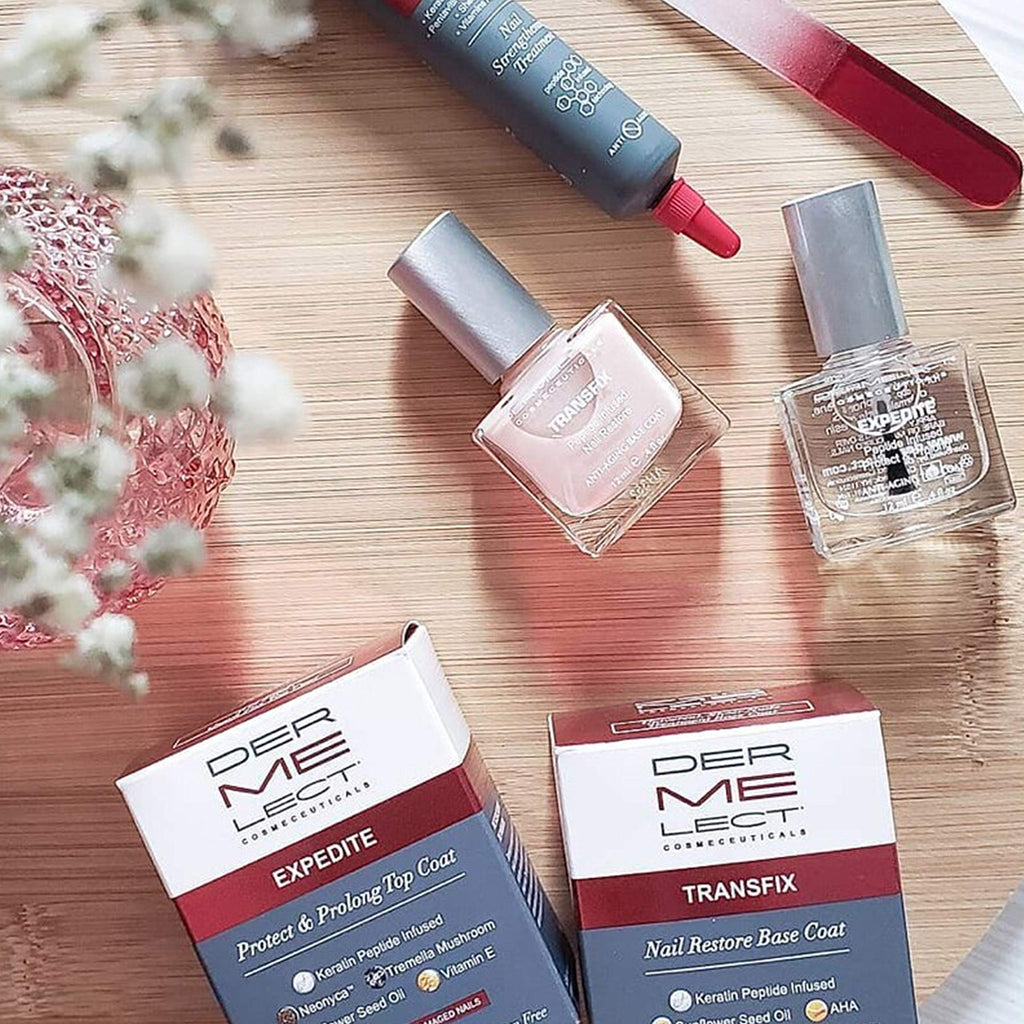 Dermelect Natural Nail Repair Kit for Damaged Nails – Peptide-Infused Base & Top Coats
