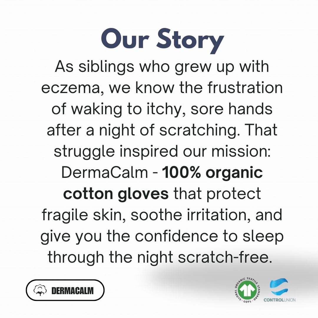 DermaCalm Organic Cotton Eczema Gloves – Nighttime Anti-Scratch Mittens with Adjustable Strap (S/M/L) Navy