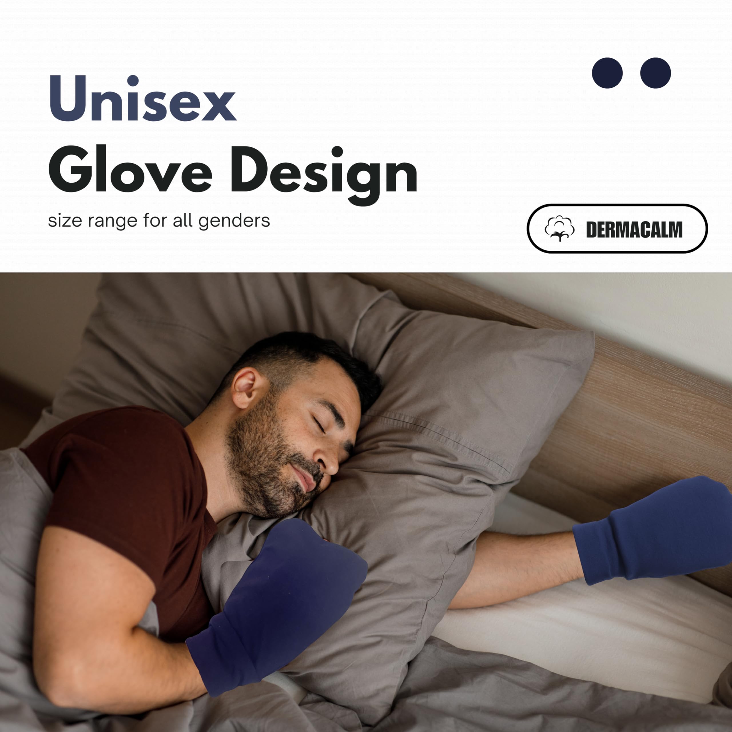 DermaCalm Organic Cotton Eczema Gloves – Nighttime Anti-Scratch Mittens with Adjustable Strap (S/M/L) Navy