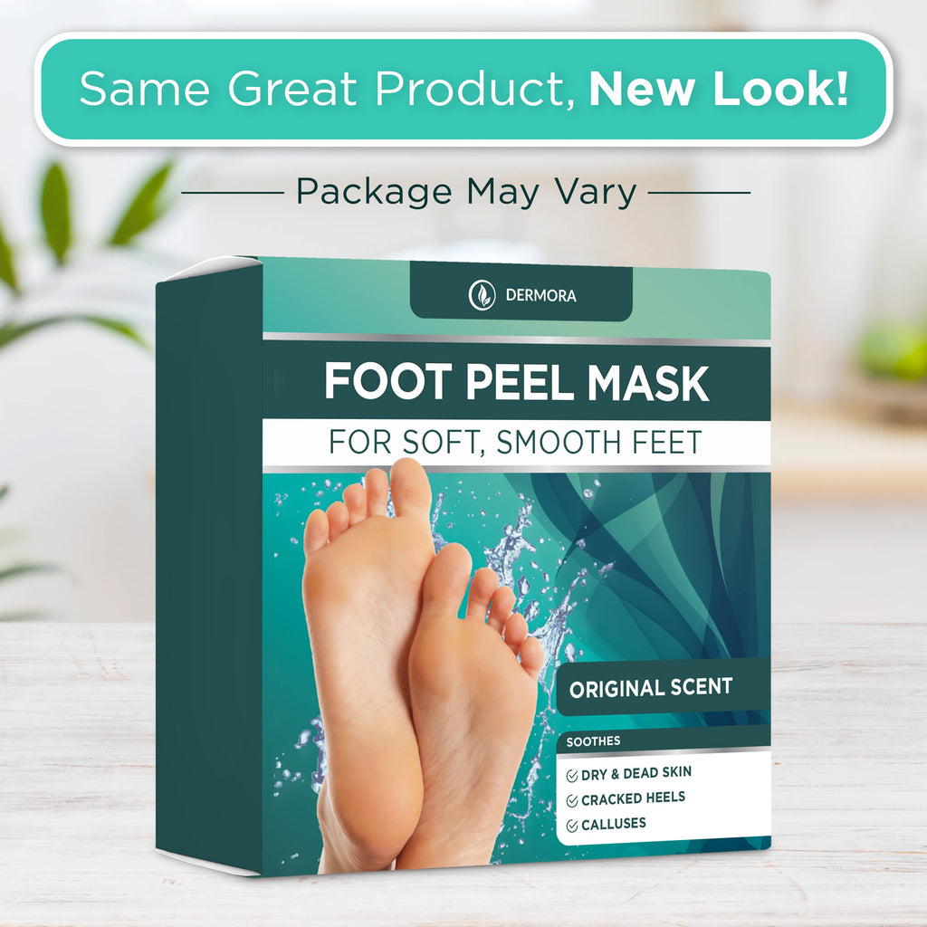 DERMORA Foot Peel Mask – Exfoliating Foot Masks for Dry, Cracked Feet & Callus Removal | Pack of 2 | Regular Size