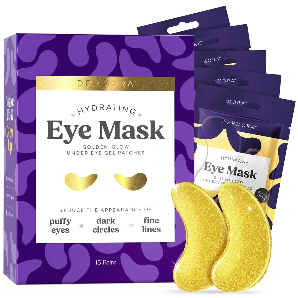 DERMORA Golden Glow Under Eye Patches – 15 Pairs | Refreshing, Rejuvenating Eye Gels