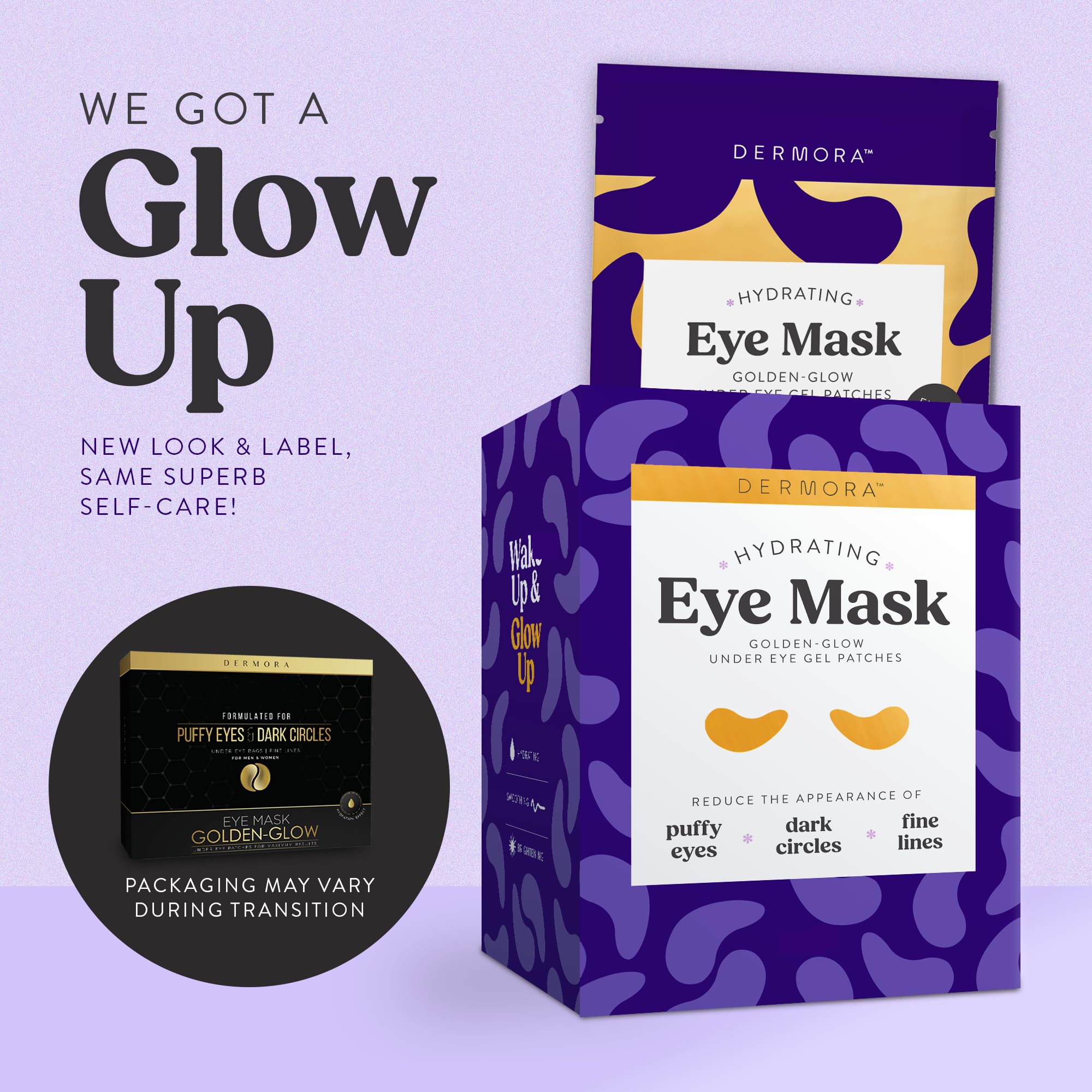 DERMORA Golden Glow Under Eye Patches – 15 Pairs | Refreshing, Rejuvenating Eye Gels