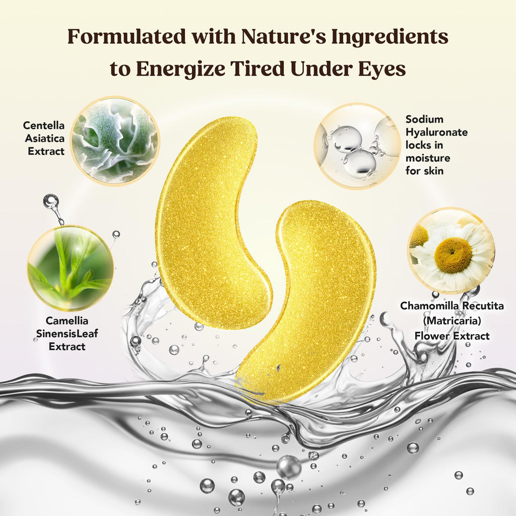 DERMORA Golden Glow Under Eye Patches – 15 Pairs | Refreshing, Rejuvenating Eye Gels