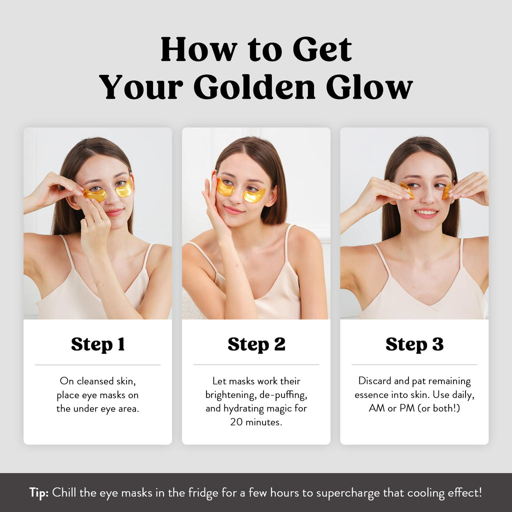 DERMORA Golden Glow Under Eye Patches – 15 Pairs | Refreshing, Rejuvenating Eye Gels