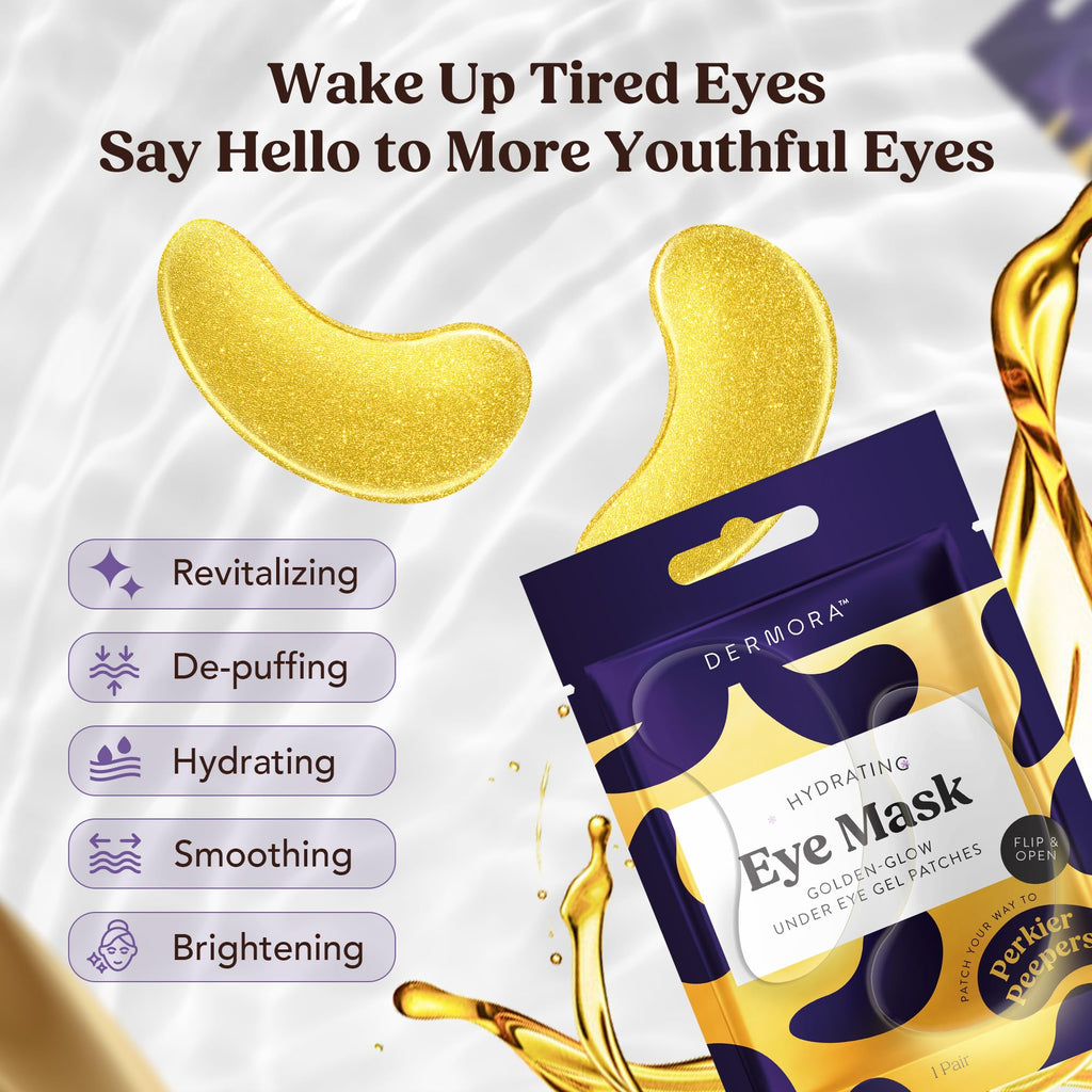 DERMORA Golden Glow Under Eye Patches – 15 Pairs | Refreshing, Rejuvenating Eye Gels