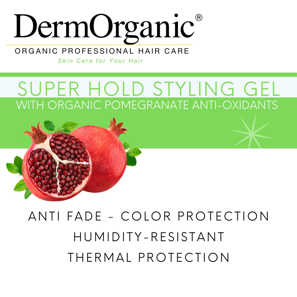 DermOrganic Super Hold Styling Gel with Pomegranate Anti-Fade Extract – Alcohol-Free, 8 fl oz