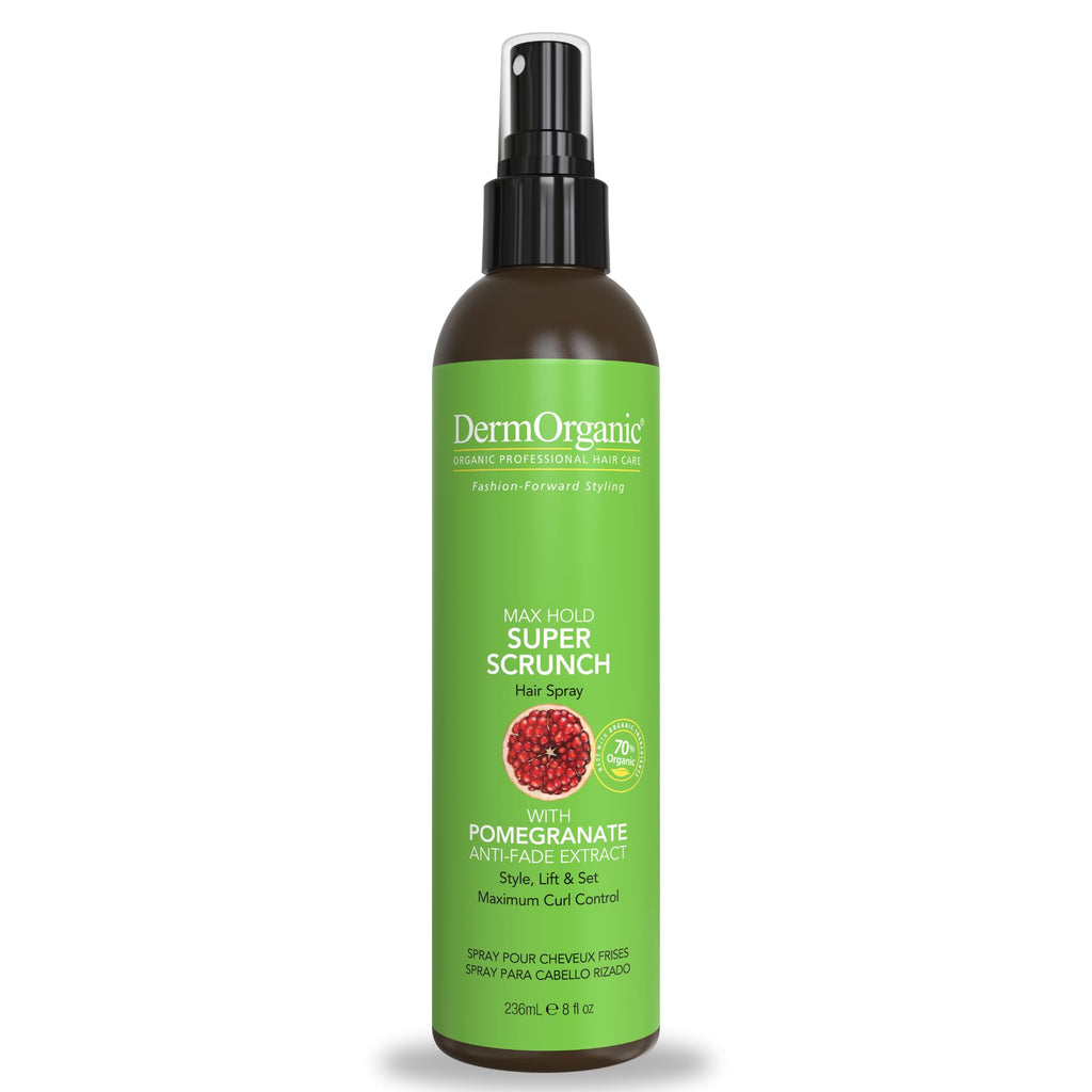 DermOrganic Super Scrunch Max Hold Hair Spray – Fast-Drying, Firm, Weightless Hold (8 oz)