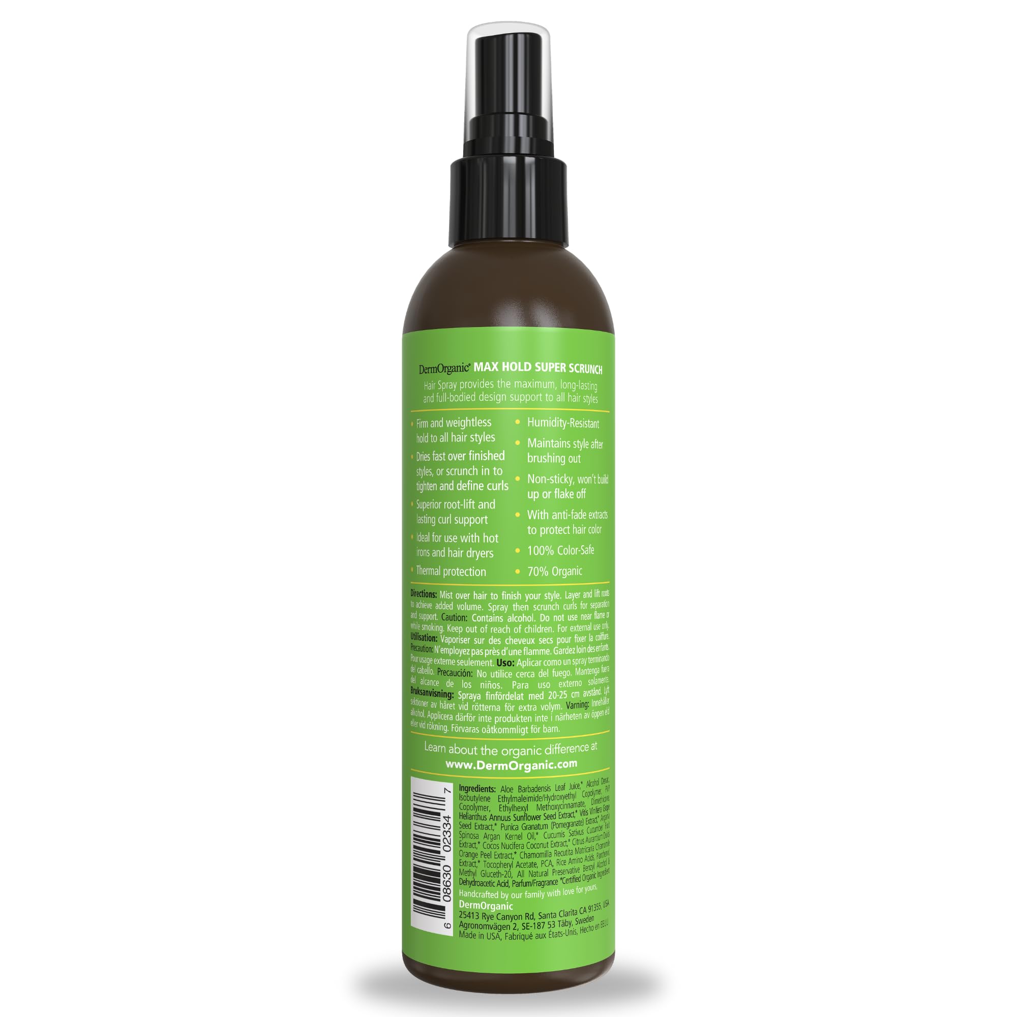 DermOrganic Super Scrunch Max Hold Hair Spray – Fast-Drying, Firm, Weightless Hold (8 oz)