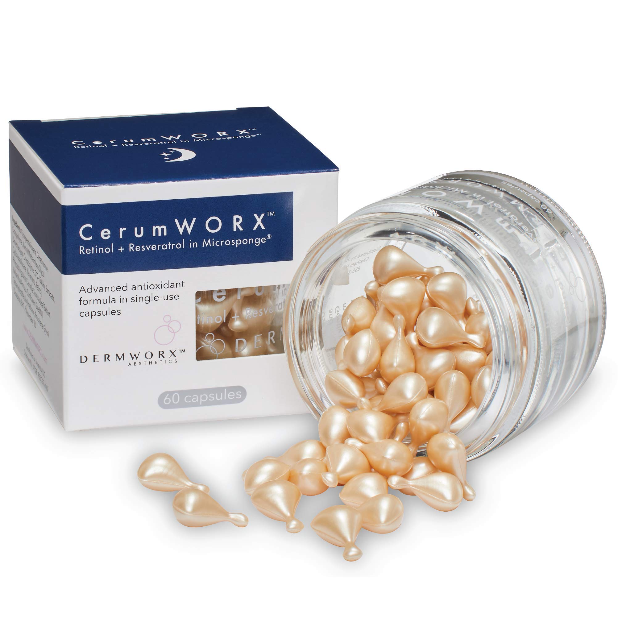 CerumWORX Retinol Night Serum by DermWORX – 60 Capsules with Resveratrol