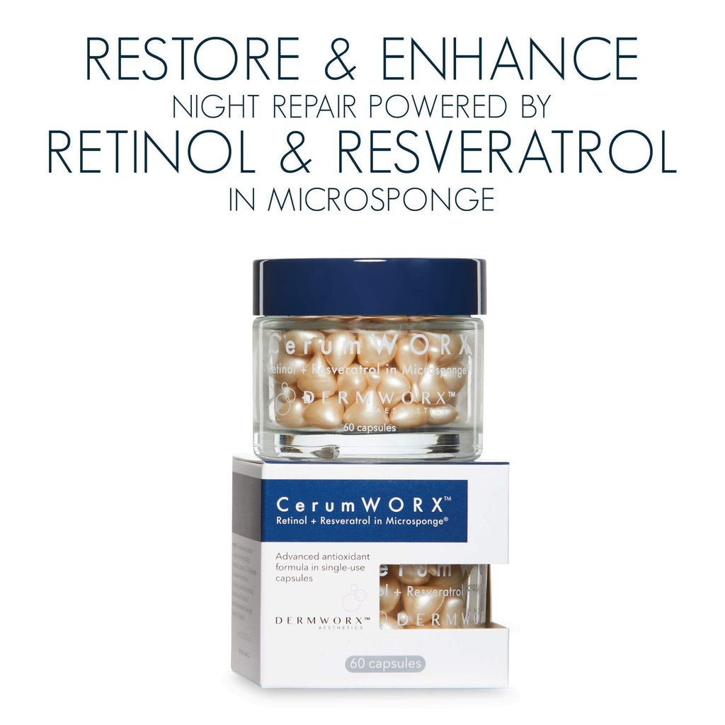 CerumWORX Retinol Night Serum by DermWORX – 60 Capsules with Resveratrol