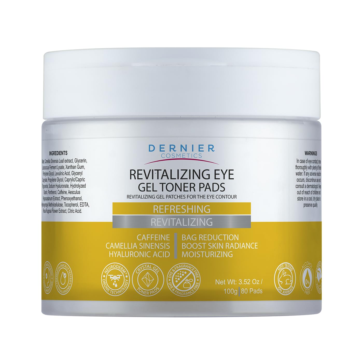 Dernier Under Eye Patches with Caffeine and Hyaluronic Acid | Hydrate, Refresh & Brighten Eye Contour – 100g (80 Pads)