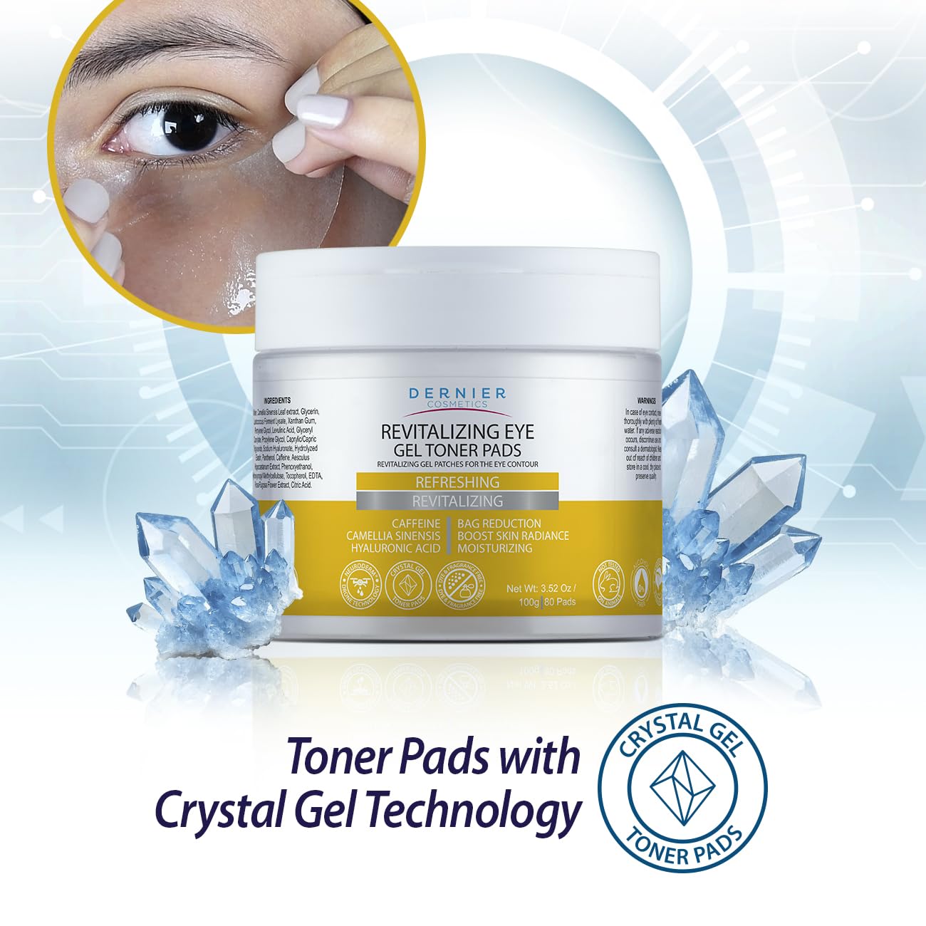 Dernier Under Eye Patches with Caffeine and Hyaluronic Acid | Hydrate, Refresh & Brighten Eye Contour – 100g (80 Pads)