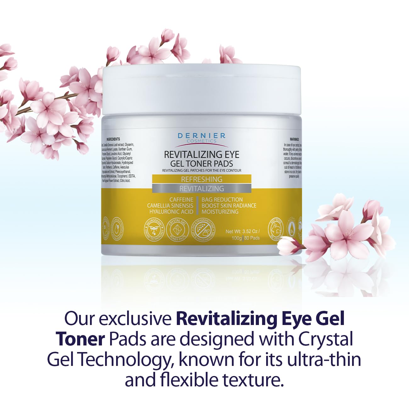 Dernier Under Eye Patches with Caffeine and Hyaluronic Acid | Hydrate, Refresh & Brighten Eye Contour – 100g (80 Pads)