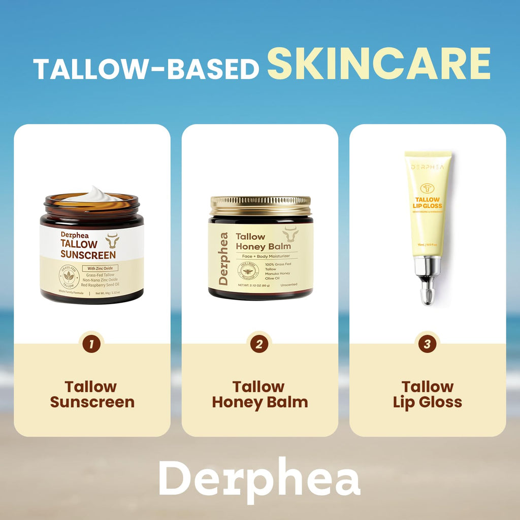 DERPHEA SPF 50 Natural Beef Tallow Sunscreen – Gentle Daily Sun Care for Extremely Sensitive, Acne-Prone & Kid-Safe Skin