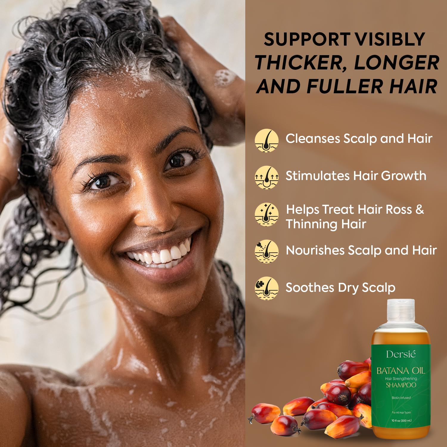 Dersie Batana Oil Shampoo – 10 fl oz for Natural Hair Growth & Nourishment