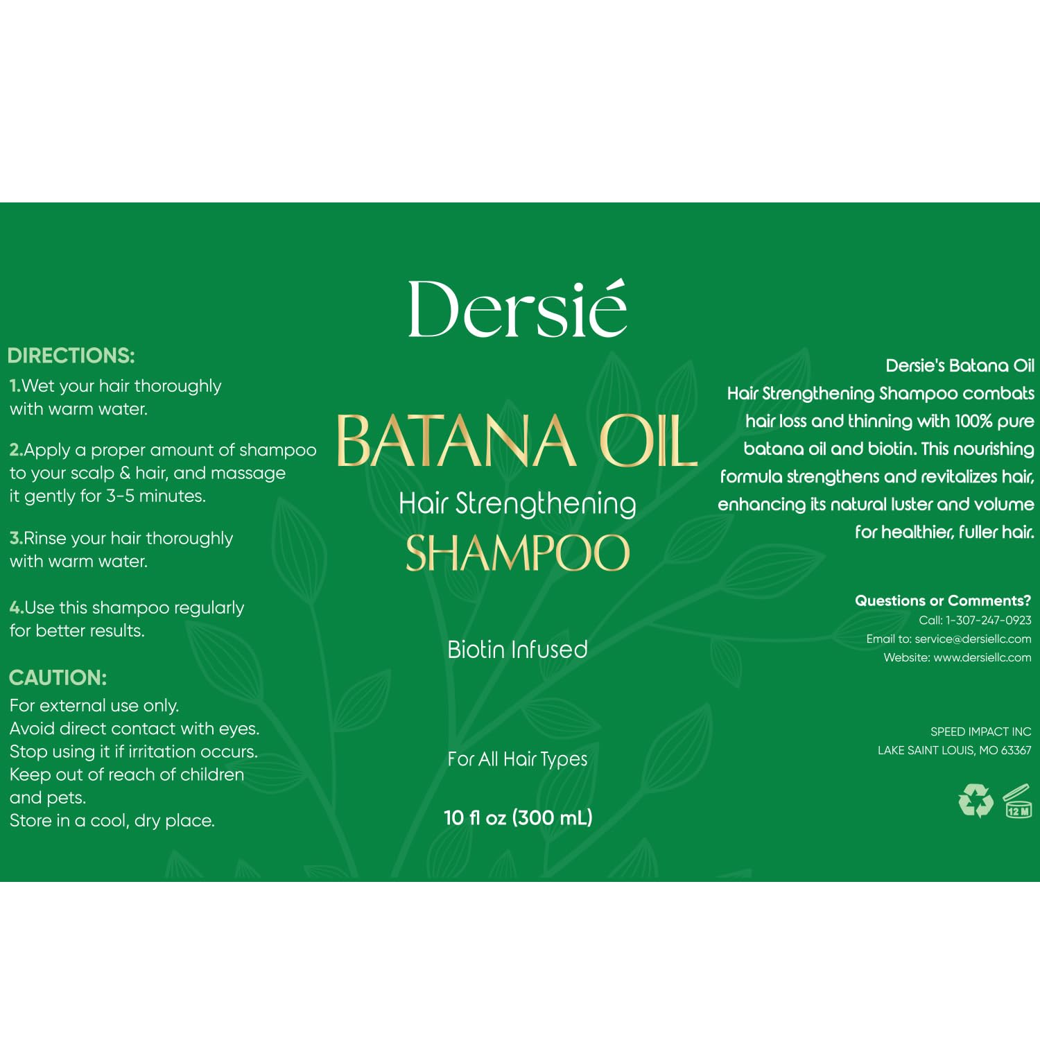 Dersie Batana Oil Shampoo – 10 fl oz for Natural Hair Growth & Nourishment