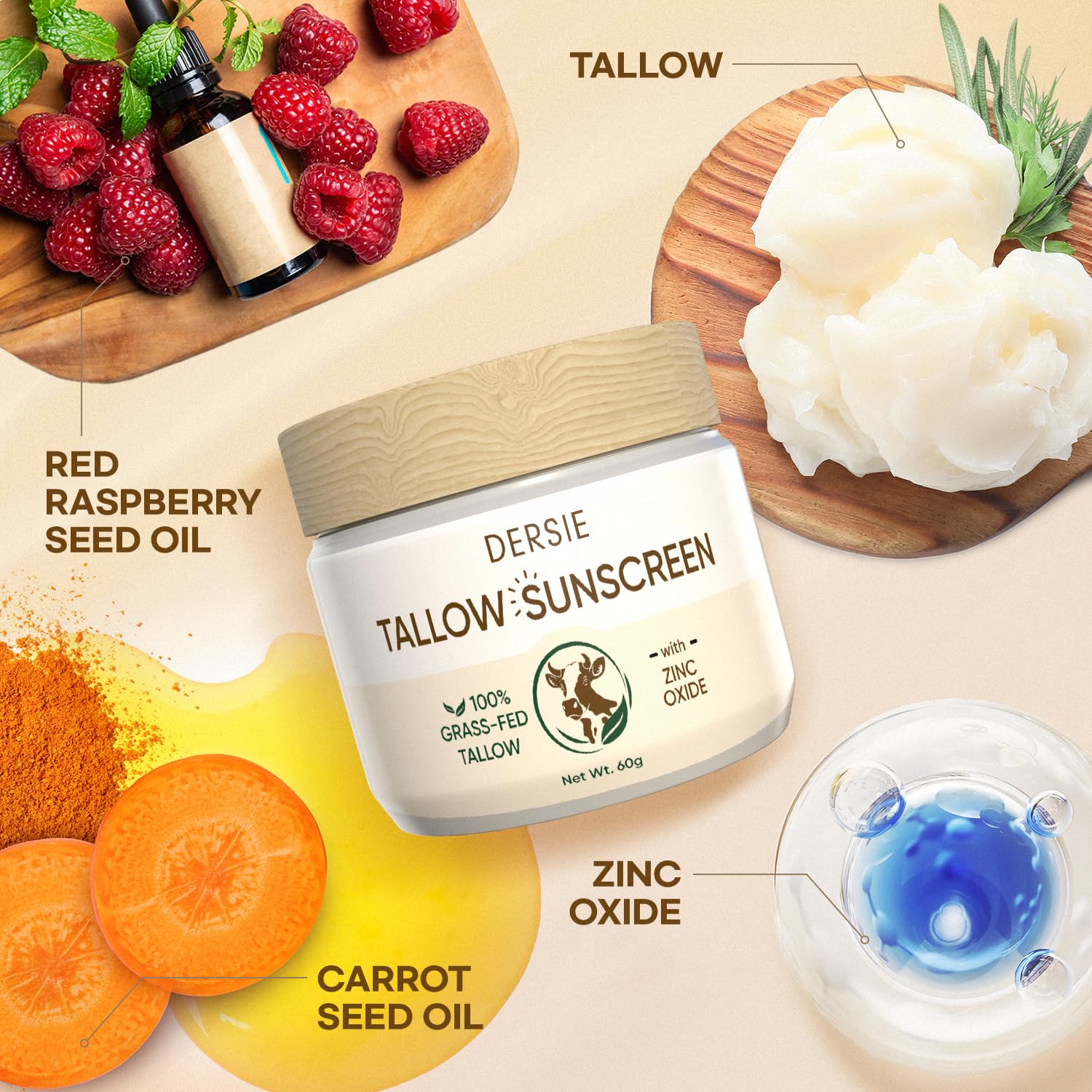 Dersie Beef Tallow Sunscreen with Zinc Oxide – Non-Greasy, Water-Resistant Sun Balm