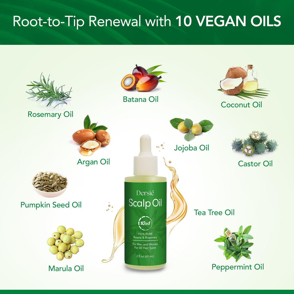 Dersie Scalp Oil for Hair Loss & Thinning Hair – Batana, Rosemary & Tea Tree (60mL)