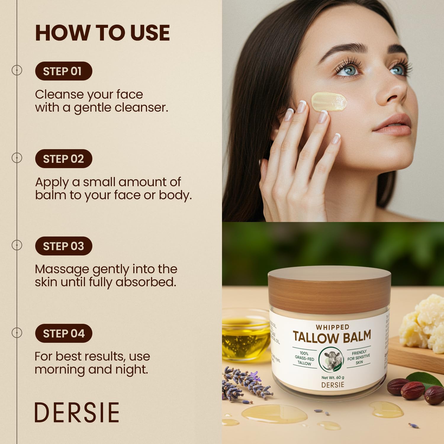 Dersie Whipped Tallow Cream – Deep Hydration from 100% Grass-Fed Beef Tallow