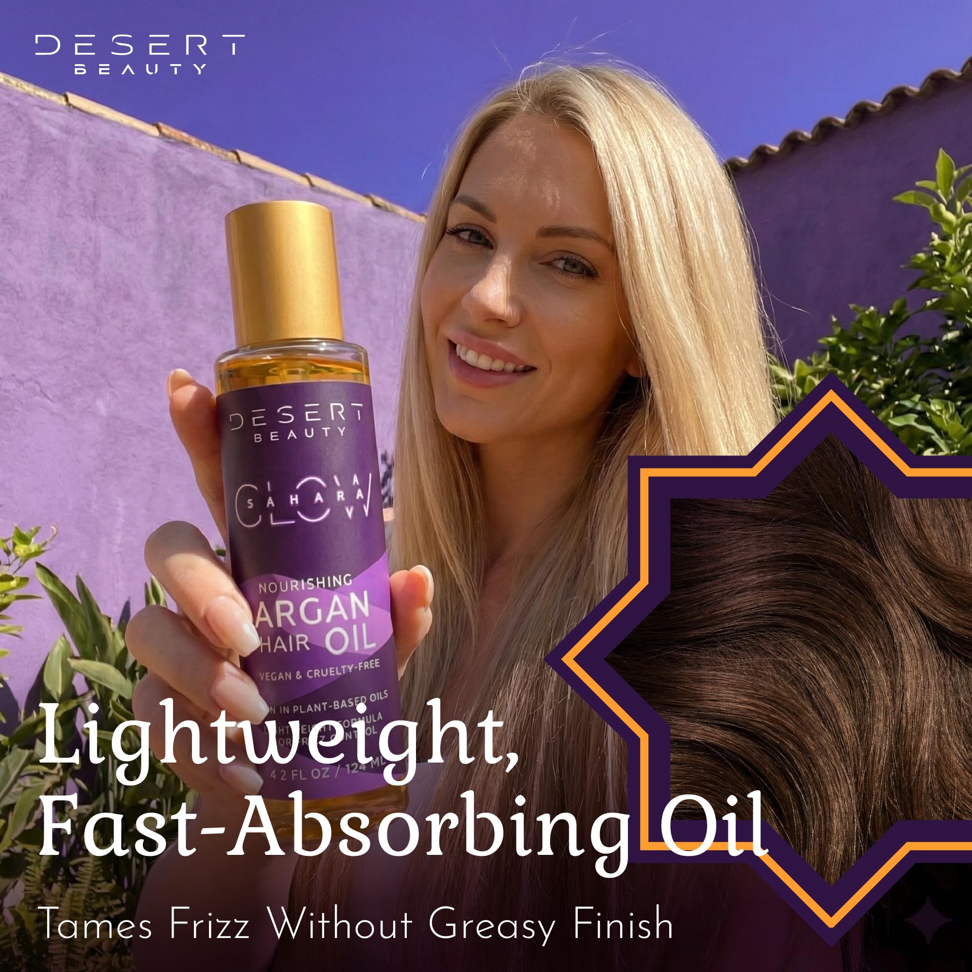 Desert Beauty Argan Oil for Hair – 4 oz Leave-In Treatment, Hydrating, Frizz Control, Cruelty Free (2 Pack)