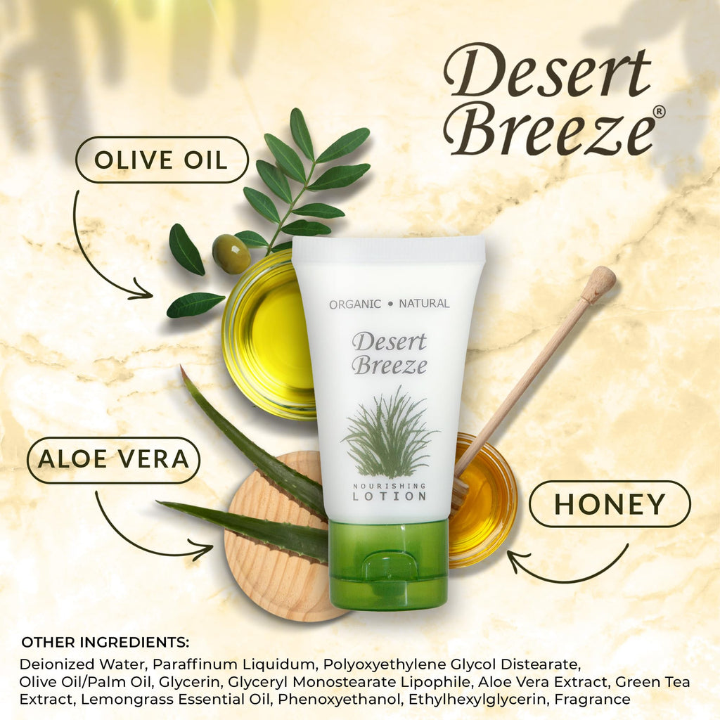Desert Breeze Travel Size Hotel Lotion – 20 Count, 1 oz Bottles | Green Tea & Lemongrass Scent