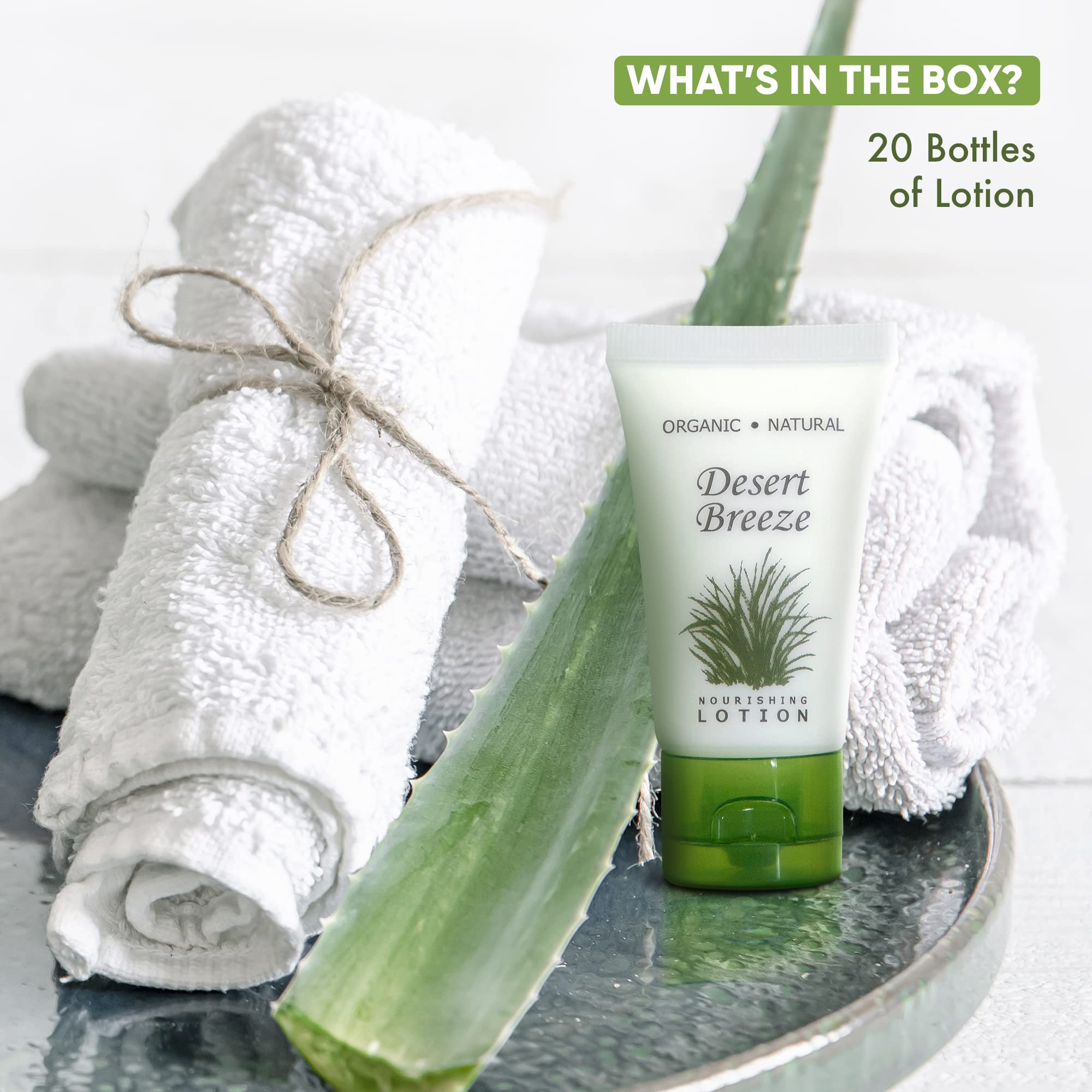 Desert Breeze Travel Size Hotel Lotion – 20 Count, 1 oz Bottles | Green Tea & Lemongrass Scent