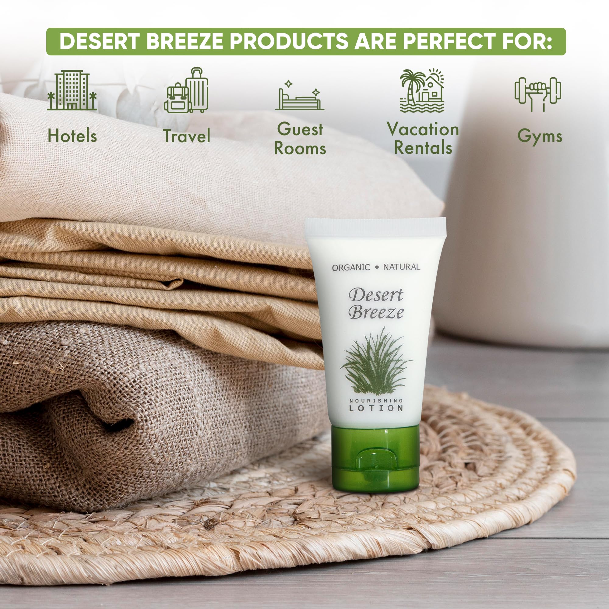 Desert Breeze Travel Size Hotel Lotion – 20 Count, 1 oz Bottles | Green Tea & Lemongrass Scent
