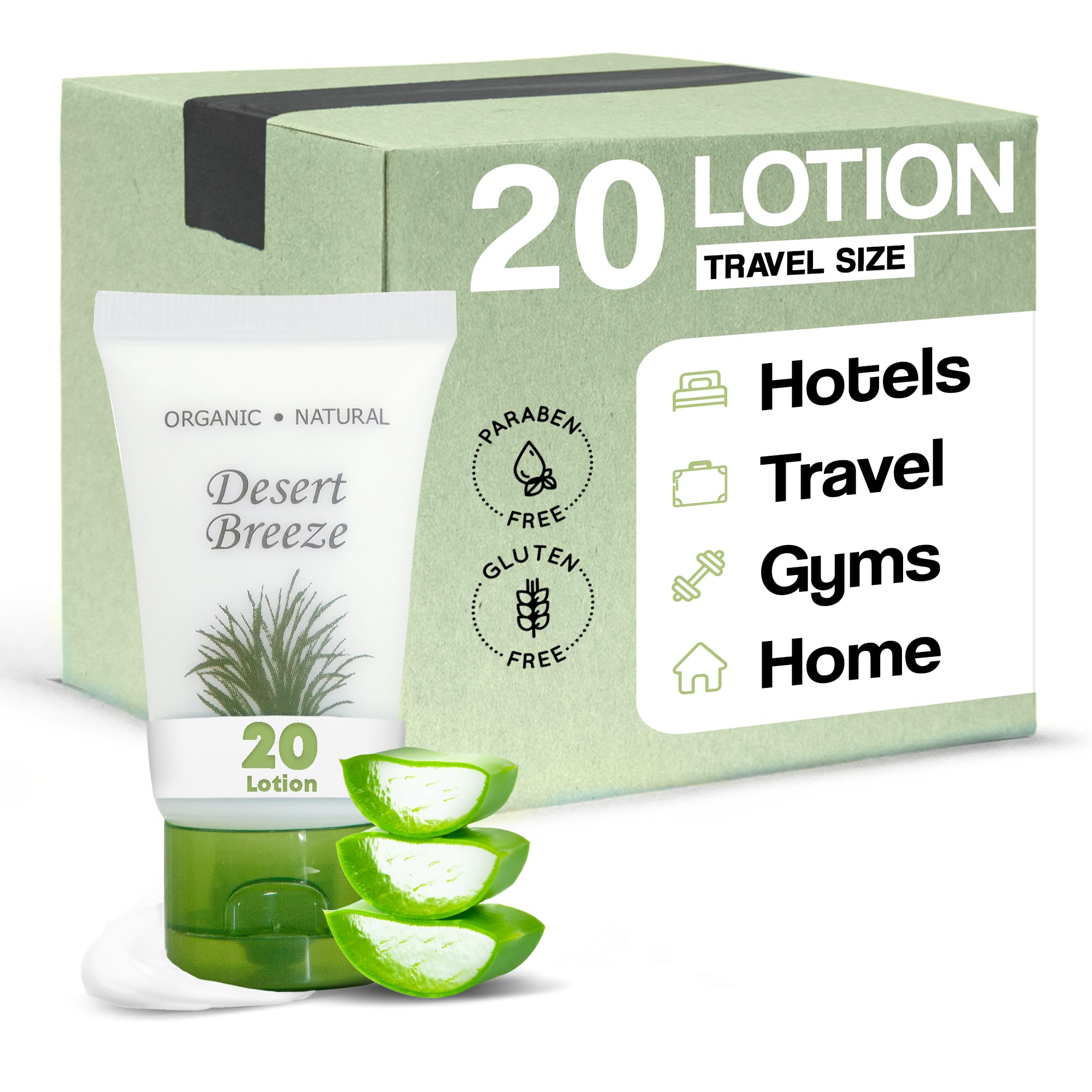 Desert Breeze Travel Size Hotel Lotion – 20 Count, 1 oz Bottles | Green Tea & Lemongrass Scent