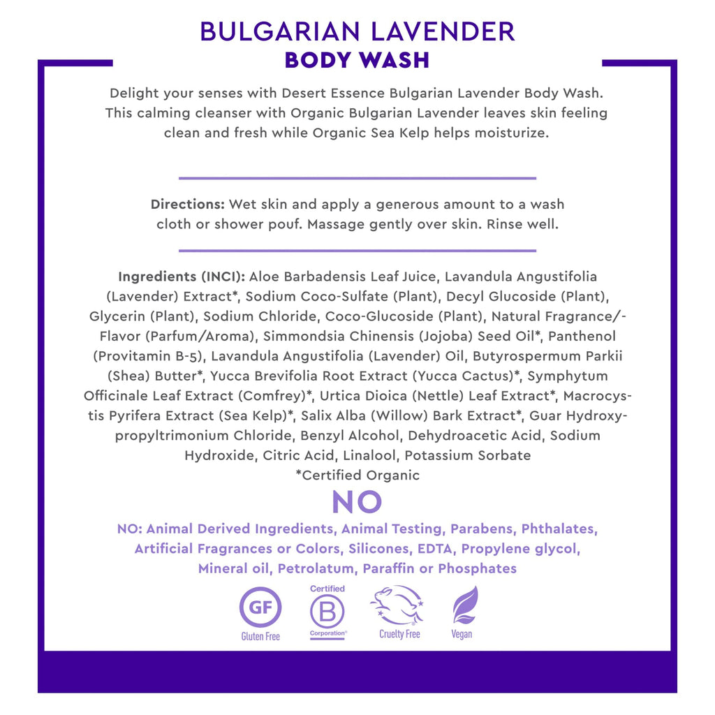 Desert Essence Bulgarian Lavender Body Wash – Gentle Cleansing and Soothing Skin (8 fl oz)