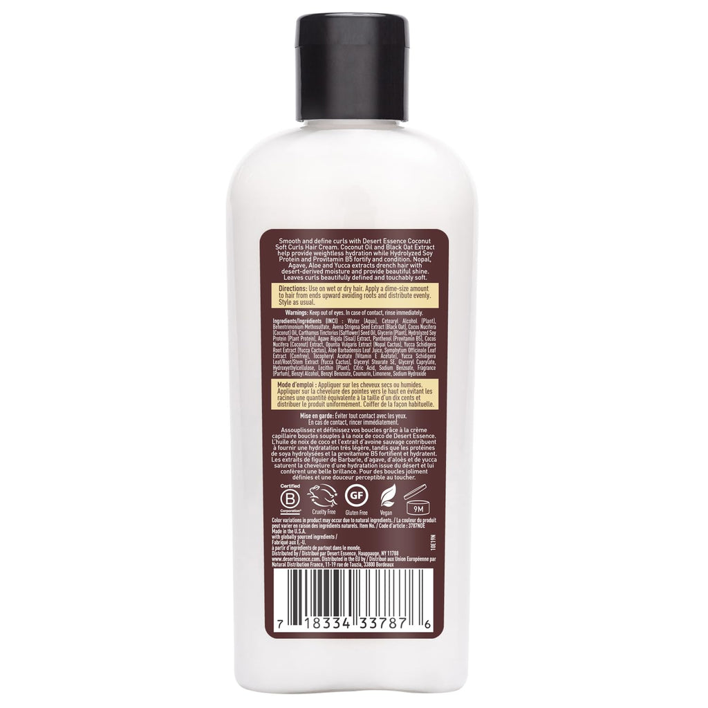 Desert Essence Coconut Soft Curls Hair Cream – Hydrating, Silicone-Free Curl Definer