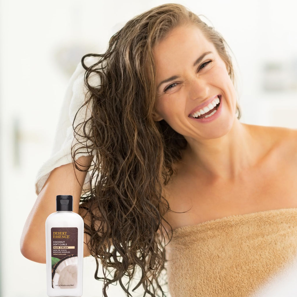 Desert Essence Coconut Soft Curls Hair Cream – Hydrating, Silicone-Free Curl Definer