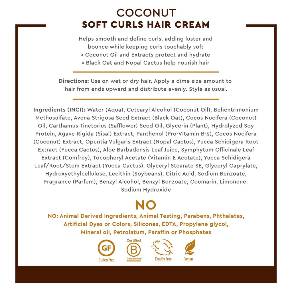 Desert Essence Coconut Soft Curls Hair Cream – Hydrating, Silicone-Free Curl Definer