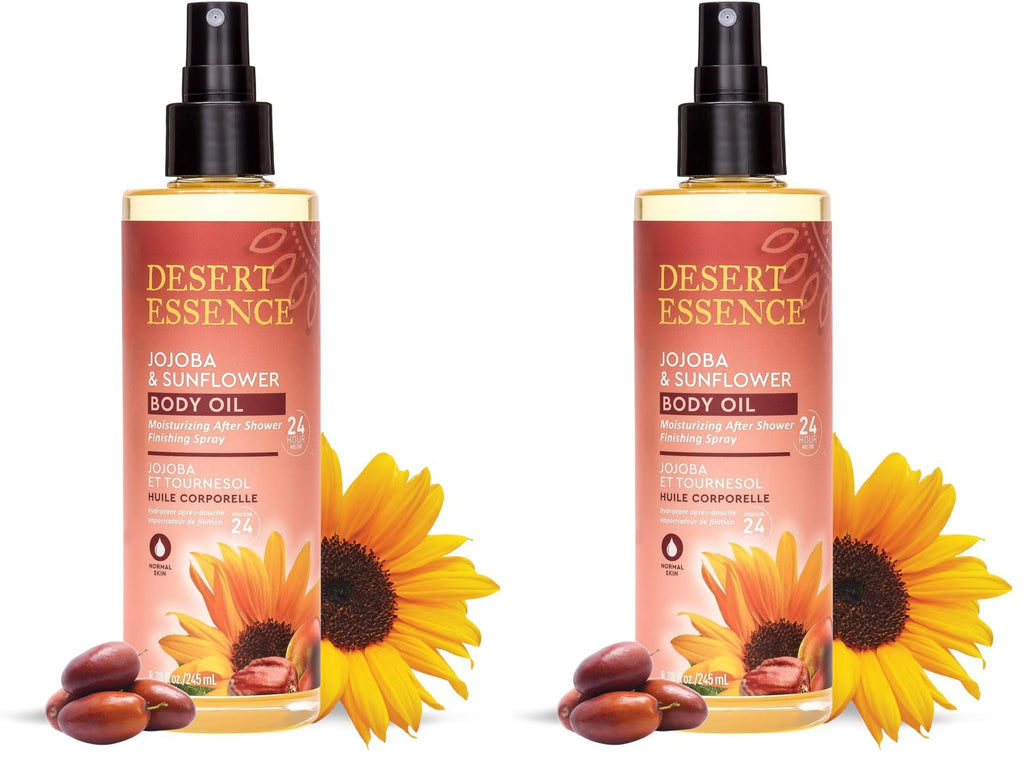 Desert Essence Jojoba & Sunflower Body Oil Spray – 8.28 fl oz (Pack of 2) – Vegan, Cruelty-Free