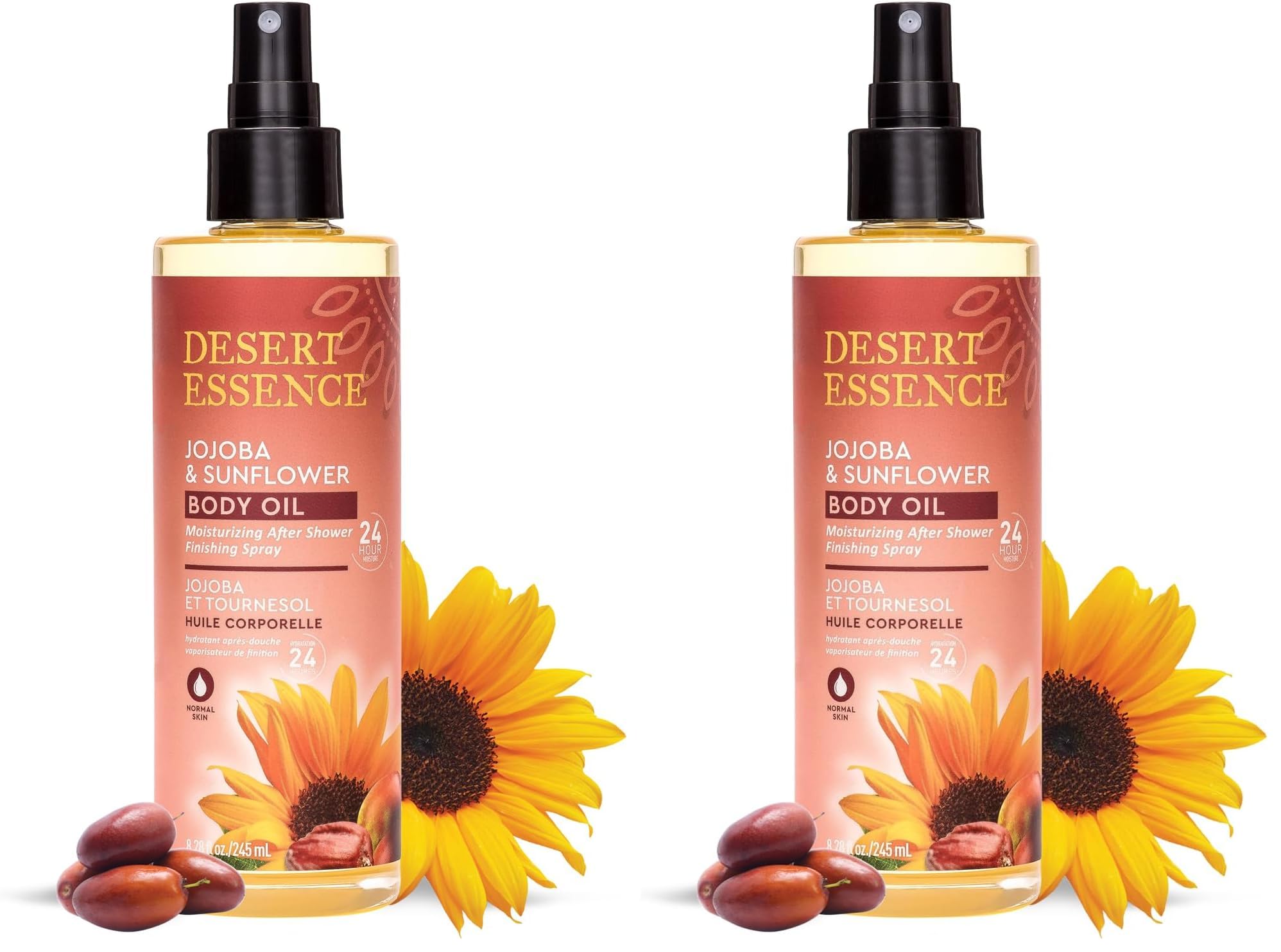 Desert Essence Jojoba & Sunflower Body Oil Spray – 8.28 fl oz (Pack of 2) – Vegan, Cruelty-Free