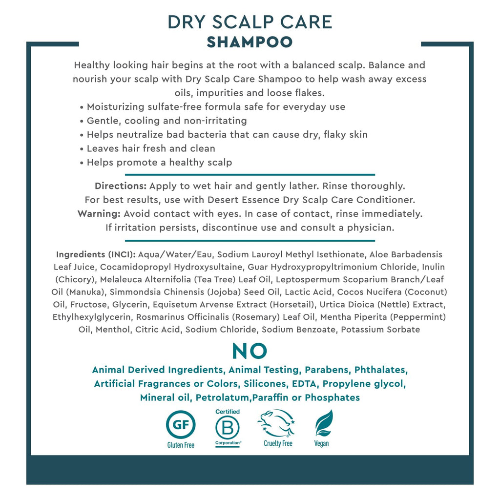 Desert Essence Dry Scalp Care Shampoo – Hydrate, Balance & Strengthen Hair | 8 Fl Oz