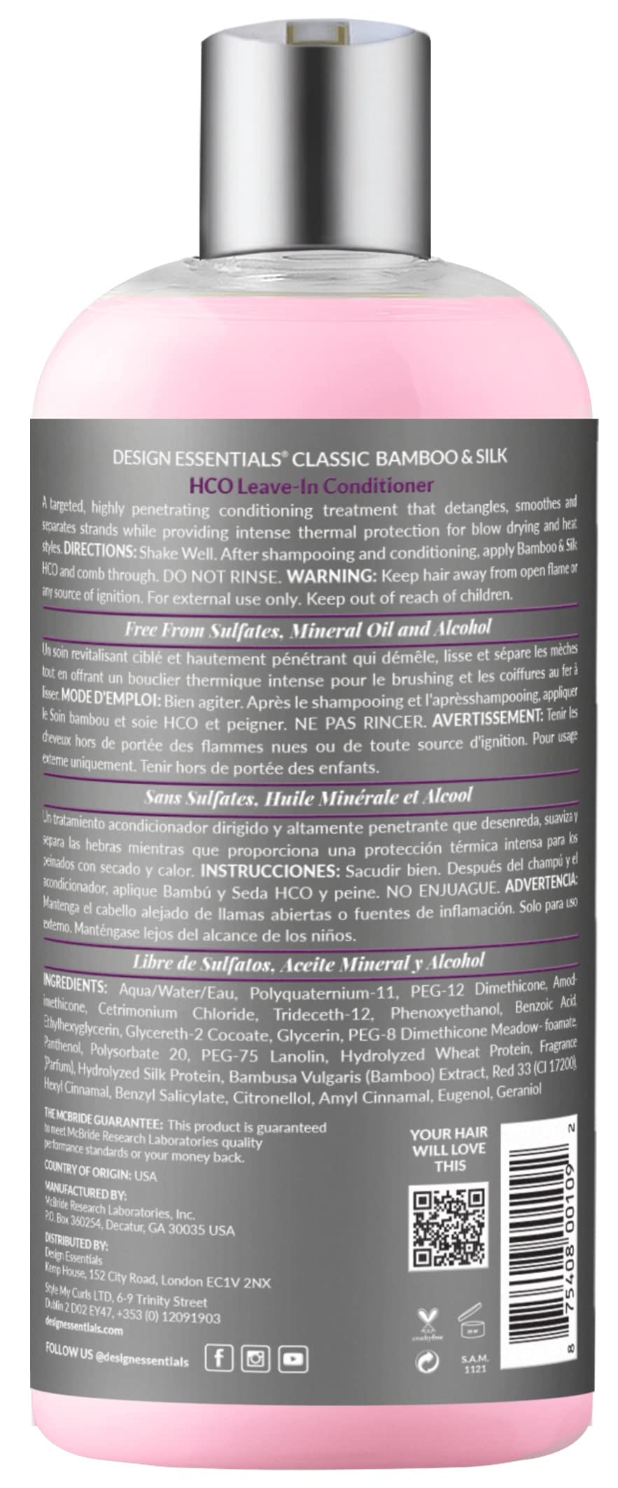 Design Essentials Bamboo & Silk HCO Leave-In Conditioner — Thermal Protection for Natural & Relaxed Hair, 32 oz